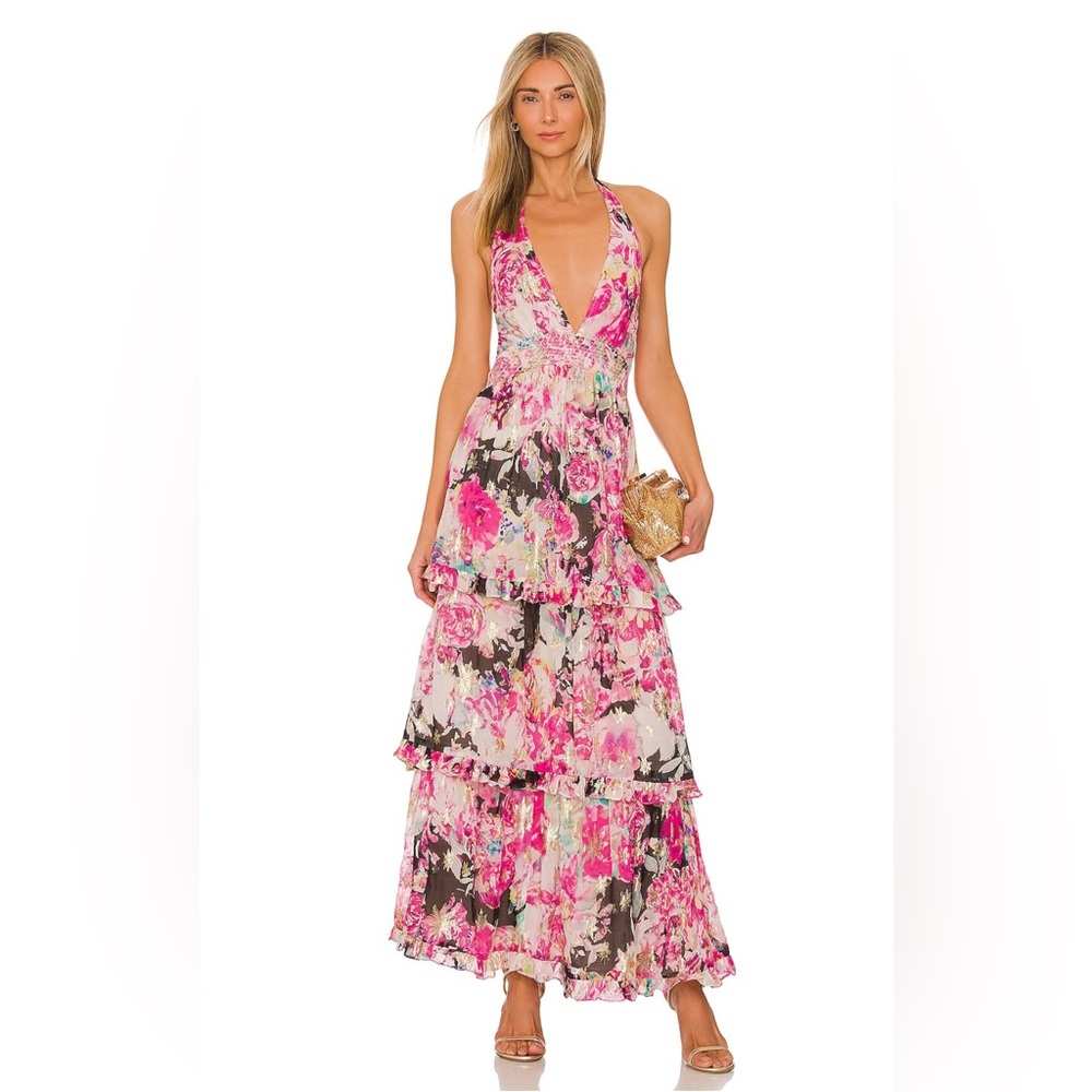 💕Rococo Sand Long Pink and Black Dress Sz Small💕